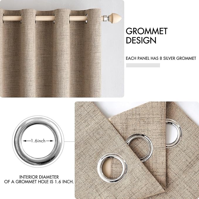 MIULEE 100% Blackout Linen Textured Curtains for Bedroom Solid Thermal Insulated Copper Brown Grommet Room Darkening Curtains & Drapes Luxury Decor for Living Room Nursery 62 x 84 Inch (2 Panels)