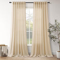 Extra Long Curtain 108 Inches Long Set Back Tab Tan Linen Drapes for Living Room Neutral Farmhouse Light Filtering Semi Sheer Linen Curtains 108 Inch Length for Large Window 9 FT, 2 Panels