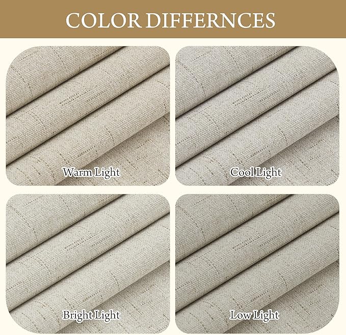 RYB HOME 100% Blackout Beige Linen Blackout Curtains, Thermal Insulated Privacy Protect Linen Blend Back Tab Window Curtains for Dining Room Sliding Glass Door, 52" W x 96" L, 2 Panels Set