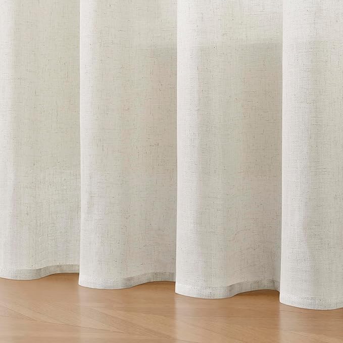 Joydeco Linen Curtains for Bedroom 63 Inch Length 2 Panels Set,37 Inch Wide Light Filtering Curtains for Living Room, Off-White Curtains with Back Tab & Rod Pockets (37x63 inch, Off-White)