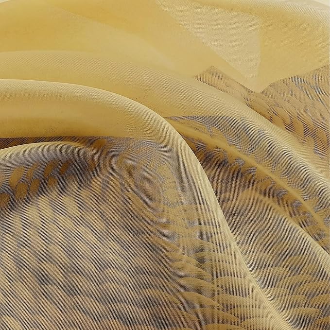 Gwine Short Kitchen Sheer Curtains 30 Inch Length - Light Filtering Voile Small Half Window Curtain for Basement, Rod Pocket Cafe Curtains for Bathroom Cabinet, 42Wx30L Inch, 2 Panels, Yellow