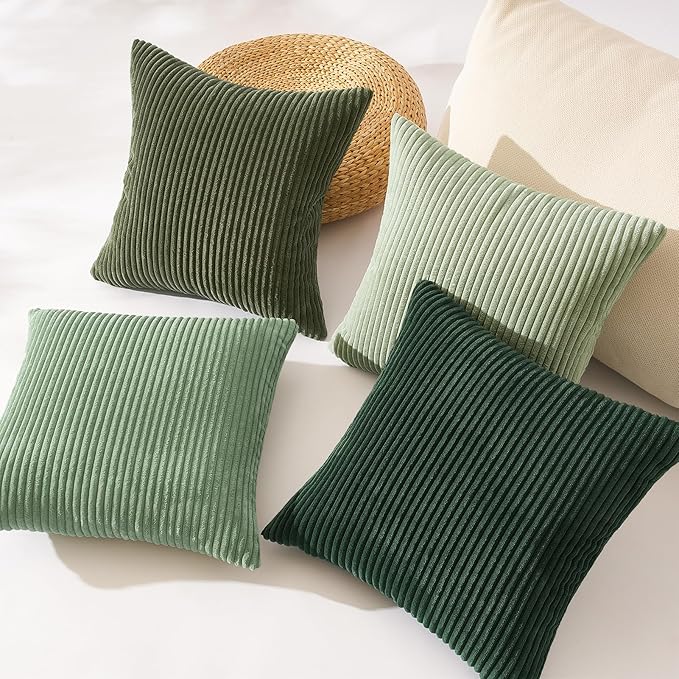 Topfinel Corduroy Throw Pillow Covers Pack of 2 Green 16"x16" No Insert with Hidden Zipper | Decorative Cushion Covers for Bedroom,livingroom and Nursery,Light Green