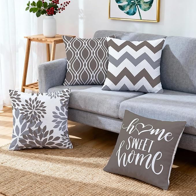 Hexagram Geometric Grey Pillow Covers 20x20 Set of 4, Decorative Outdoor Boho Modern Throw Pillow Covers, Home Sweet Home Farmhouse Cushion Case for Couch Sofa Bedroom Indoor Decor(No Insert)