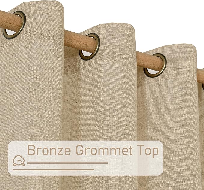 LAMIT Linen Blended Window Curtains 63 inch Length for Bedroom, Soft Semi Sheer Light Filtering Burlap Curtain Panles with Bronze Grommet Drapes for Living Room, 2 Panels Set, 52 x 63 Inch, Brown