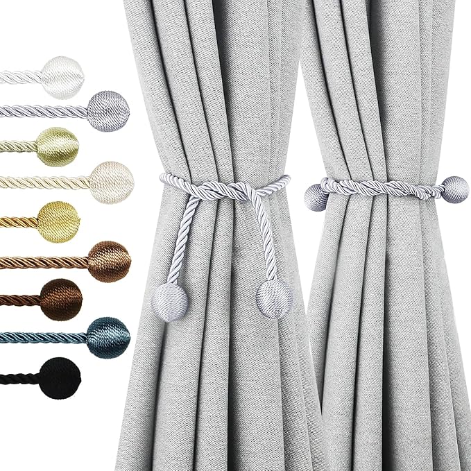 Curtain Tiebacks Outdoor Elegant Decorative Tie Backs Modern Rope Tiebacks for Drapes Window Curtain Holdbacks for Draperies (Grey, 4)