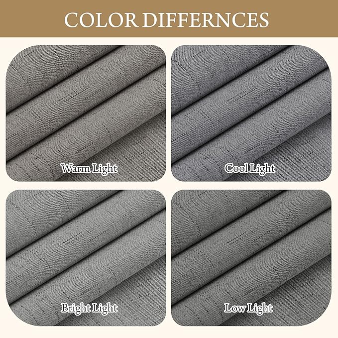 RYB HOME Grey Linen Blackout Curtains for Sliding Glass Door, 100% Blackout Linen Textured Thermal Privacy Modern Drape Panels for Dining Room Large Window, 52" W x 96" L, 2 Panels Set