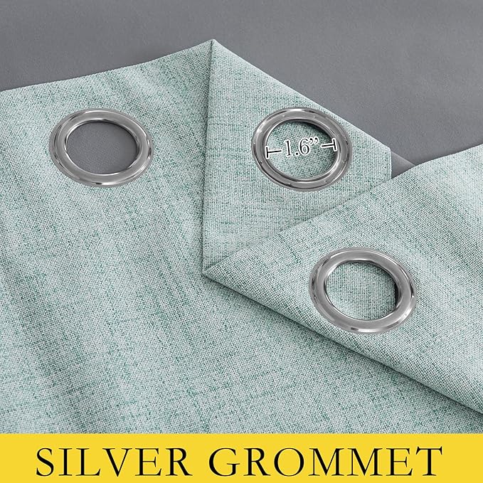 NICETOWN 100% Absolutely Blackout Linen Curtains with Thermal Insulated Liner, Seafoam Green, 62" Wide, 102" Length Energy Saving Curtains for Living Room 2 Panels Set, Vertical Blinds