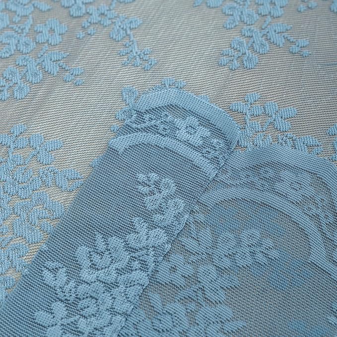 YJ YANJUN Vintage Lace Curtains 96 Inches Long-Victorian Floral Pattern Dusty Blue Sheer Curtain Panels for Living Room Bedroom Nautical Decor Provide Privacy 8FT W52 X L96 Stone Blue