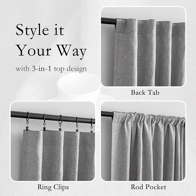 MYSKY HOME 95 Inch Sliding Door Curtains Farmhouse Light Filtering Privacy Curtain Drapes for Patio Door Living Room, Linen Look Texture Fabric Soft Bohemian Draperies, 50x95, Dove Grey, 2 Panels