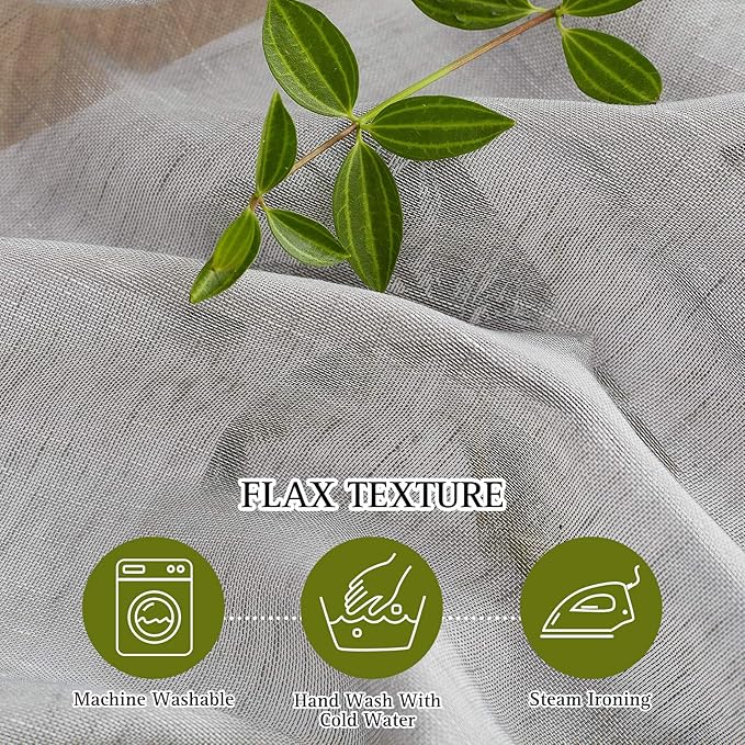 NICETOWN 90 inch Grey Curtains Linen Sheer Window Drapes, Grommet Decorative Keep Privacy Semi Sheer with Light Filtering for Kids Room/Boys Room, W52 x L90, 2 Panels