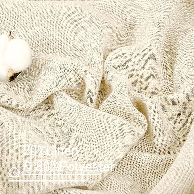 LAMIT Linen Semi Sheer Curtains 96 inches Long 2 Panels Set, Light Filtering Panels Back Tab and Rod Pocket Floor to Ceiling Curtains for Bedroom/Living Room, Beige, 52 x 96 Inch