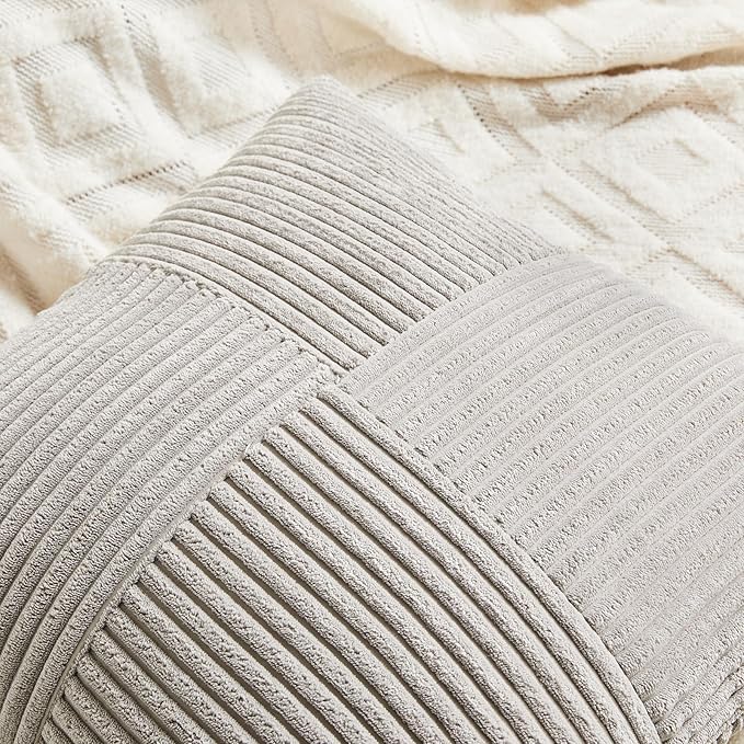 Fancy Homi 2 Packs Neutral Grey Samll Decorative Throw Pillow Covers 12x12 Inch with for Couch Bed Sofa, Rustic Farmhouse Boho Home Decor, Soft Corss Patchwork Corduroy Square Cushion Case 30x30 cm