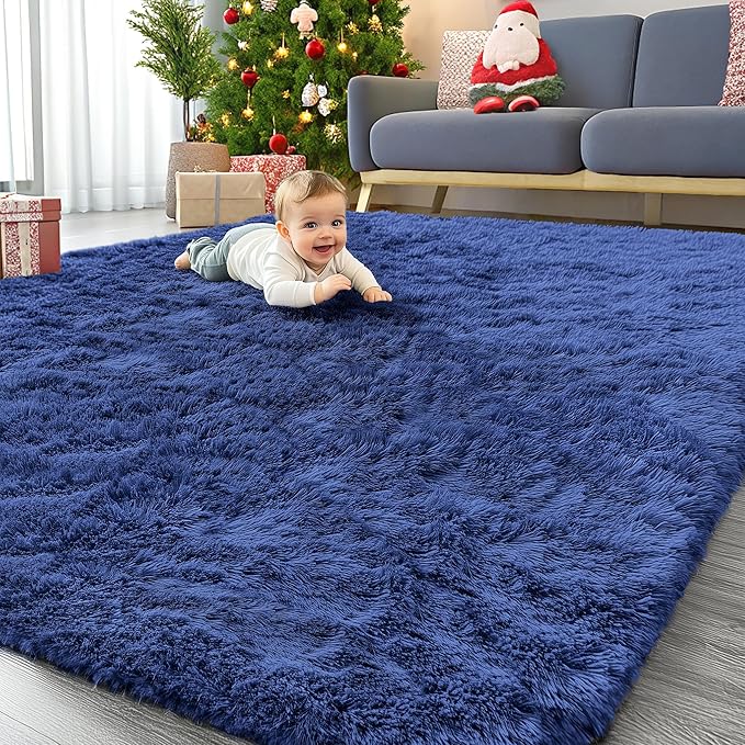 OLANLY 6x7 Area Rugs for Living Room Bedroom, Machine Washable Soft Fluffy Shaggy Bedside Rug, Indoor Floor Carpet for Kids Girls and Boys, Dorms, Nursery Rooms, Home Decor Aesthetic, Navy Blue