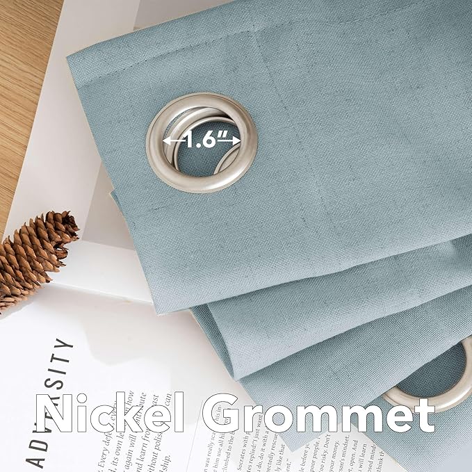 H.VERSAILTEX Living Room Linen Curtains - Semi Sheer, Nickel Grommet, Energy Saving, Light Filtering Window Treatments - Cloud Blue, 2 Panels, 52 x 84 Inch