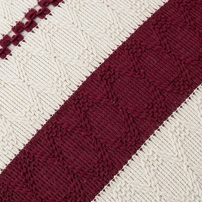 Fancy Homi Set of 1 Burgundy Boho Big Decorative Throw Pillow Covers 24x24 Inch for Couch Bed Sofa, Aesthetic Modern Farmhouse Christmas Room Decor, Soft Cotton Textured Wind Red Cushion Case