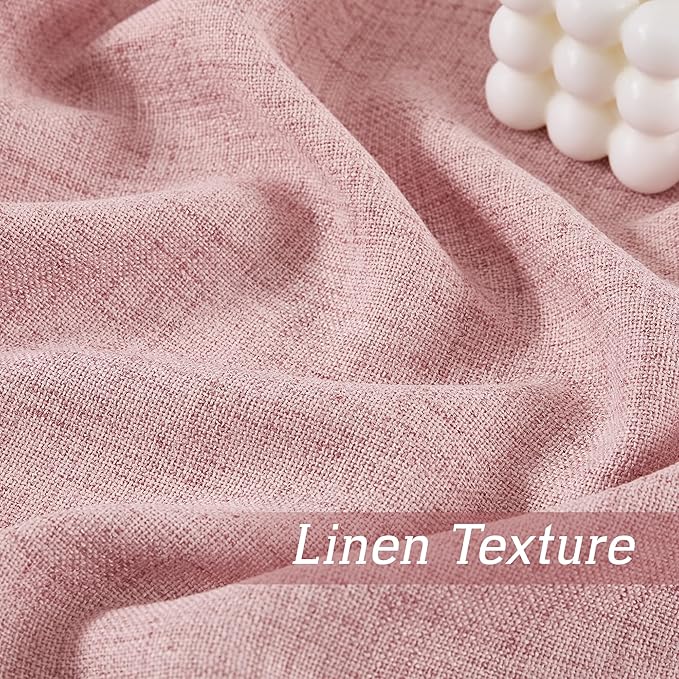 RYB HOME Living Room/Bedroom Curtains and Drapes Linen Sheer, Light Filtering Curtains 108 inches Long, Back Tab/Rod Pocket, Peach Blush, W 52 x L 108 inches, 2 Panels Set