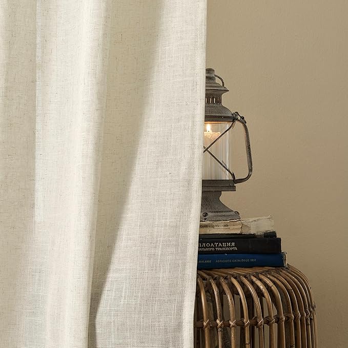 Joydeco Linen Curtains 96 Inch Length 2 Panel Sets, Light Filtering Curtains for Bedroom 52 Inch Wide Living Room Drapes with Back Tabs & Rod Pockets (W52 x L96 Inch, Beige)