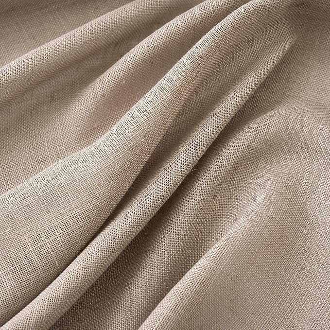 MIULEE Taupe Short Linen Curtains 45 Inch Length 2 Panels for Kitchen Bedroom Bathroom, Soft Thick Linen Textured Basement Window Drapes Semi Sheer Light Filtering Back Tab Burlap Look Decor