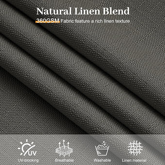 96 Inch Linen Curtains for Living Room, Pinch Pleated Semi Sheer Curtain Rustic Textured Light Filtering Back Tab Drapes with Hooks Rings for Bedroom Farmhouse, Charcoal Grey, W40xL96, 2 Panels