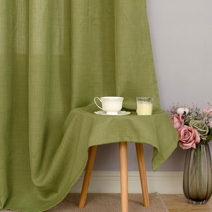 LAMIT Moss Green Linen Curtains 72 inches Long for Bedroom, Grommet Thick Linen Textured Privacy Drapes Light Filtering Christmas Curtains for Farmhouse/Living Room, Set of 2 Panels, 52 x 72 Inch
