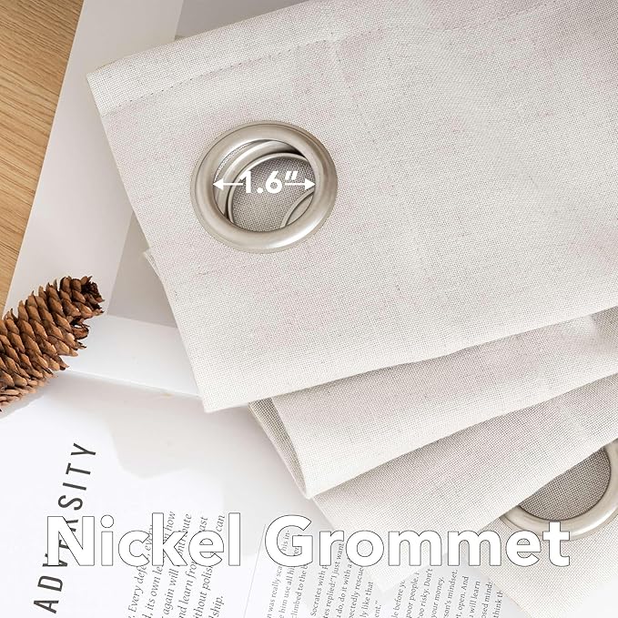 H.VERSAILTEX Grommet Privacy Linen Curtains 2 Pieces Total Size 104 Inch Wide (52 Inch Each Panel) - 96 Inch Long - Elegant, Light Filtering Panel Drapes for Bedroom (52" W x 96" L, Heathered Natural)
