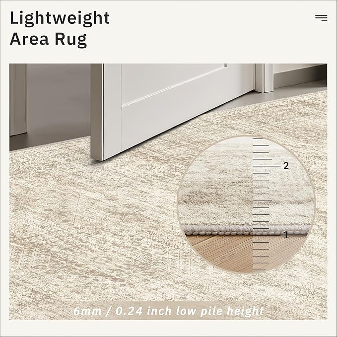 12x15 Washable Area Rug Beige Neutral Abstract Living Room Large Carpet Non Slip Bedroom Indoor Office Dining Room Low Pile Thin Rug