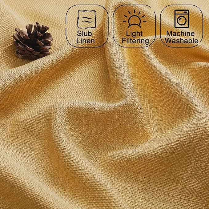 Chyhomenyc Gold Valance for Windows, Light Filtering Faux Linen Textured Small Window Kitchen Valance, Rod Pocket Short Curtain for Bathroom Laundry Basement, 60Wx14L inch, 1 Piece