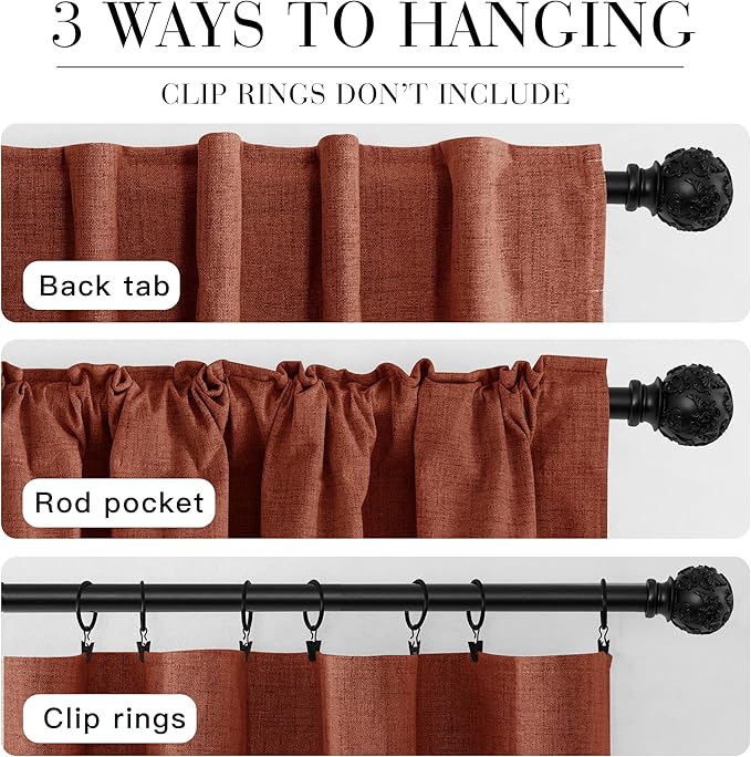 RYB HOME 100% Blackout Linen Textured Curtains 96 inches Long, Insulating Privacy Energy Saving for Bedroom Living Room Window Office Theater Dining Nursery, W 52 x L 96 in, Terracotta, 2 Panels