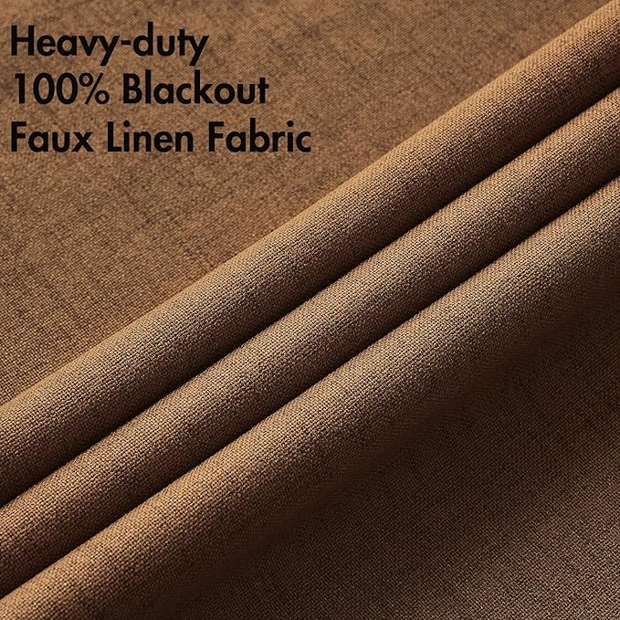 MIULEE 100% Blackout Linen Curtains for Bedroom Thermal Insulated Brown Grommet Room Darkening Curtains & Drapes Fall Decor for Living Room Nursery 52 x 108 Inch (2 Panels)