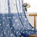 AmHoo 2 Panels Embroidered Leaf Pattern Semi Sheer Curtains Foliage Floral Voile Window Draperies Treatment for Bedroom Living Room Rod Pocket Navy Blue 53 x 95 Inch