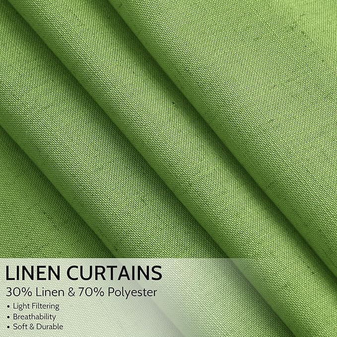 Nanspring Lime Green Linen Blend Light Filtering Back Tab Curtains 108 Inches Long, Semi Sheer Privacy Drapes for Living Room & Bedroom, 52x108 inch, 2 Panels