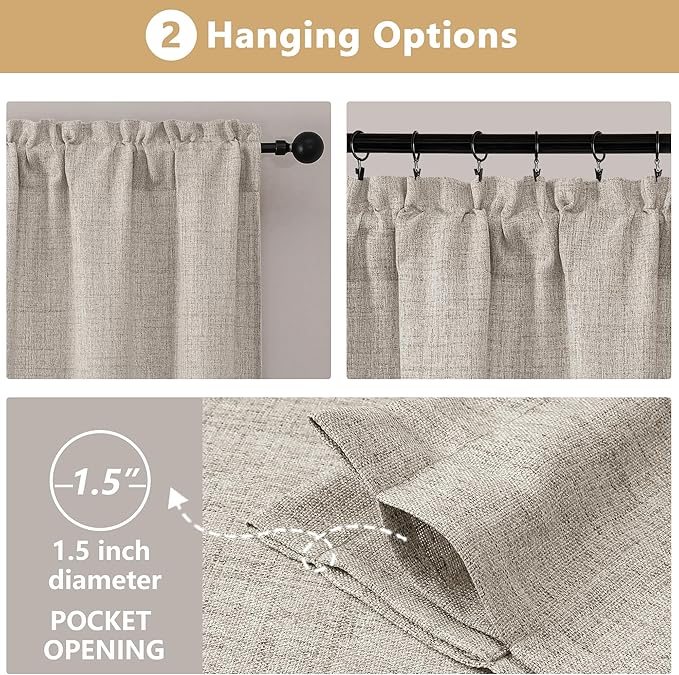 OVZME Valance for Windows, Light Filtering Faux Linen Textured Small Short Valance Kitchen Curtain, Dual Rod Pocket Top Short Window Curtain for Bathroom Basement Farmhouse, 60Wx14L Inch, Linen Color