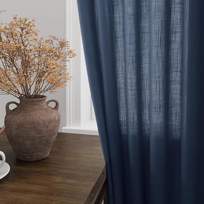 Denim Blue Linen Curtains 72 Inch Length for Living Room Sheer Lightweight Door Drapes 2 Panels Set for Kids Bedroom Light Filtering Back Tab Rod Pocket Curtain for Kitchen Protect Privacy 52x72