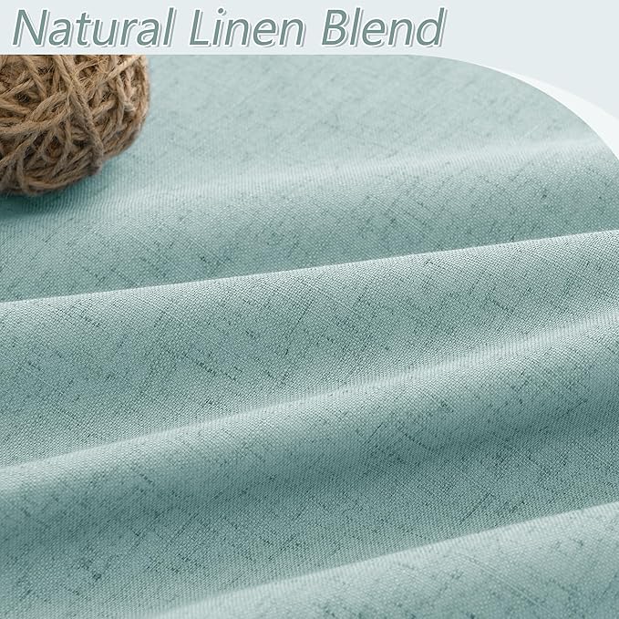Guken 100% Blackout Linen Curtains 120 Inch Length 2 Panels Set for Living Room Bedroom Back Tab Thermal Insulated Black Out Linen Drapes Room Darkening Window Curtains,Light Blue