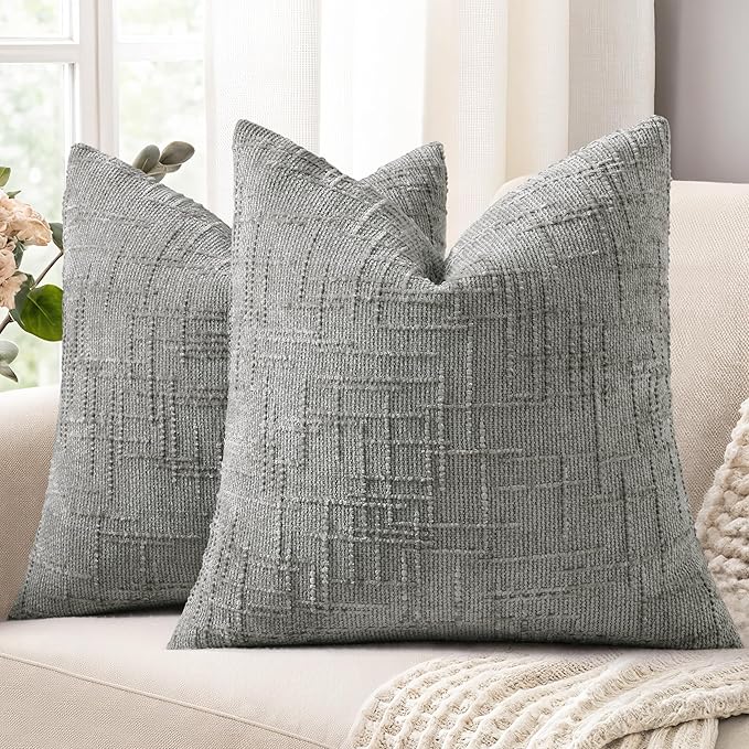 decorUhome Neutral Grey Chenille Euro Sham Throw Pillow Covers 26x26 Set of 2 Textured Soft Cozy Slubby Couch Pillow Covers Modern Farmhouse Boho Decorative Pillow Cases for Bed Sofa Living Room