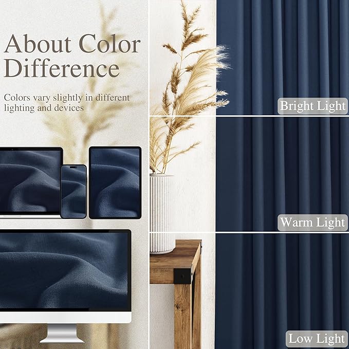 Denim Blue Linen Curtains 72 Inch Length for Living Room Sheer Lightweight Door Drapes 2 Panels Set for Kids Bedroom Light Filtering Back Tab Rod Pocket Curtain for Kitchen Protect Privacy 52x72