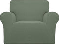 Easy-Going Stretch Chair Sofa Slipcover 1-Piece Couch Sofa Cover Furniture Protector Soft with Elastic Bottom for Kids, Pet. Spandex Jacquard Fabric Small Checks (Chair, Greyish Green)