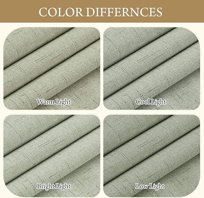 RYB HOME 100% Blackout Sage Green Linen Curtains, Extra Long Light & Heat Blocking Thermal Privacy Protection Neutral Window Drapes for Living Room Bedroom, 52" W x 108" L, 2 Panels Set