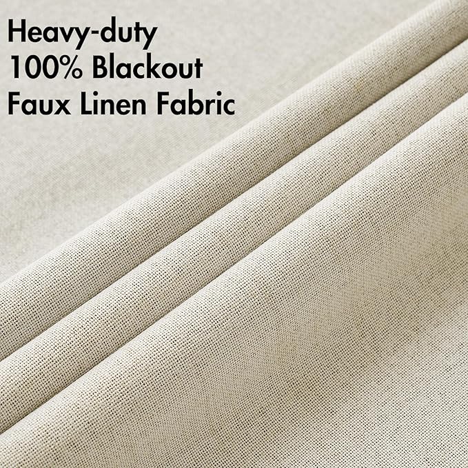 MIULEE 100% Blackout Linen Textured Curtains for Bedroom Solid Thermal Insulated Cream Grommet Room Darkening Curtains & Drapes Luxury Decor for Living Room Nursery 42 x 63 Inch (2 Panels)