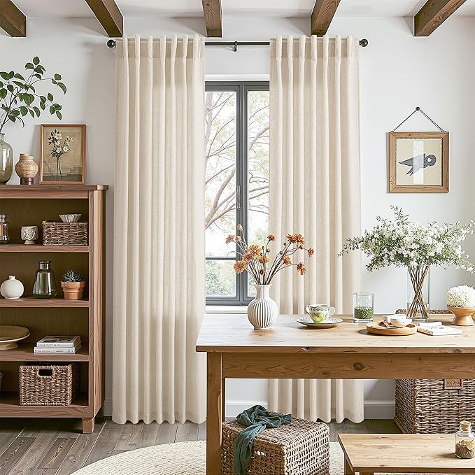 Nanspring Cream Beige Linen Curtains 84 Inches Long for Living Room Light Filtering Semi Sheer Curtain Back Tab Modern Farmhouse Decor Elegant Luxury Coastal Drapes for Bedroom Office 52x84,2 Panels