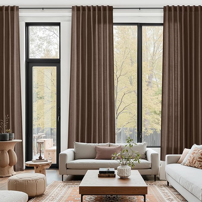 Cappuccino Linen Curtains for Living Room 105 Inches Long Light Filtering Semi Sheer Curtain Back Tab Rod Pocket Luxury Modern Rustic Home Decor Neutral Drapes for Bedroom Dinner Room 52x105, 2 Panels