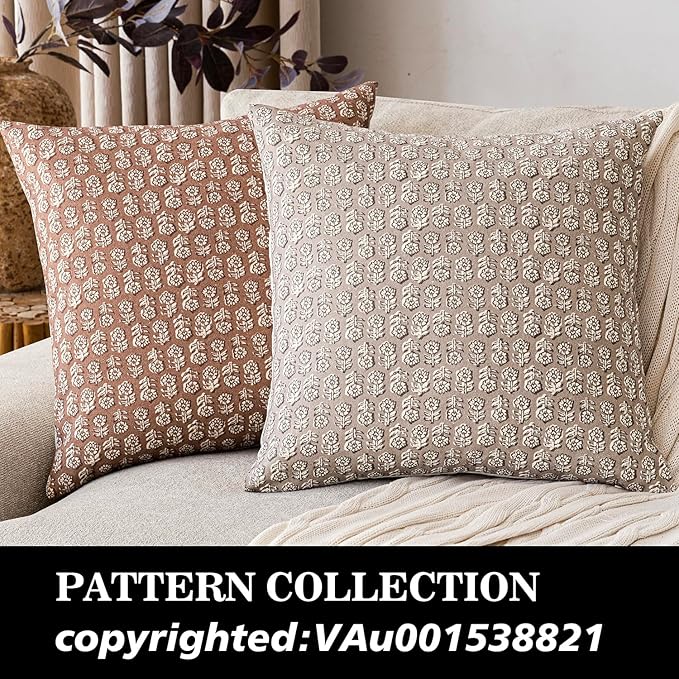 Foindtower Set of 2 Decorative Vintage Floral Print Throw Pillow Covers Neutral Farmhouse Cushion Covers Boho Home Decor for Sofa Couch Chair Bedroom Living Room,22×22 Inch,Light Orange Brown