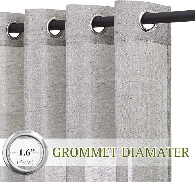 NICETOWN Sheer Curtains Flax Texture for Bedroom, Vintage Grommet Top Linen Textured Semitransparent Privacy Window Treatment Light Filter for Living Room, 52" W x 84" L, Set of 2, Charcoal Grey