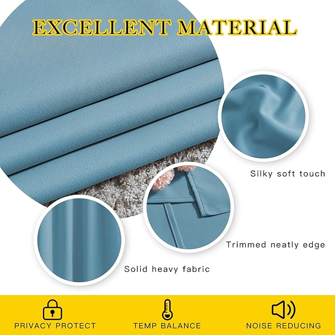 NICETOWN Teal Blue Room Darkening Curtains for Living Room, Grommet Thermal Curtains Light & Sound Reducing Window Treatments for Bedroom/Home Family, W46 x L102