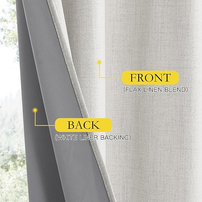 NICETOWN Snowbound Vintage Linen 100% Blackout Curtains for Living Room, Thermal Insulated Curtains 120" Long, Noise Reducing Window Treatment Drapes for Hall Room, 52" Wide Per Panel, Set of 2
