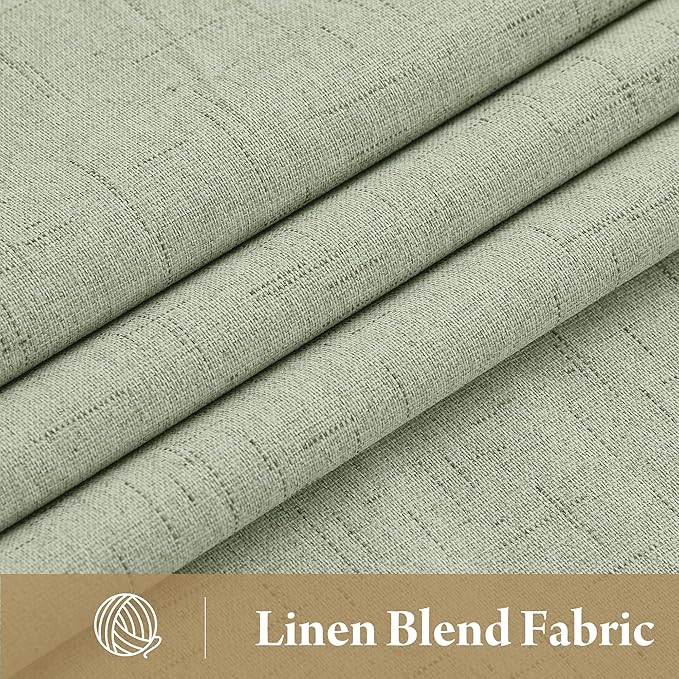 RYB HOME 100% Blackout Sage Green Linen Curtains, Light & Heat Blocking Thermal Privacy Protection Neutral Window Drapes for Living Room Bedroom, 52" W x 96" L, 2 Panels Set