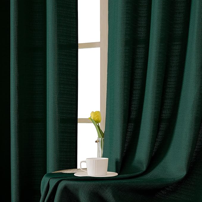 Chyhomenyc Hunter Green Valance for Windows, Light Filtering Faux Linen Textured Small Short Valance for Kitchen Bathroom Laundry Basement, Solid Rod Pocket Top Window Curtain, 60Wx14L inch, 1 Piece