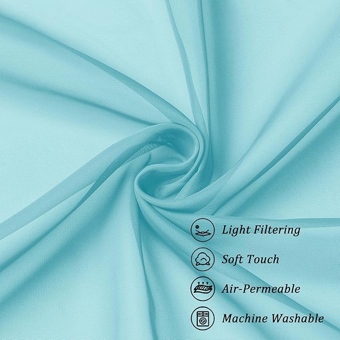 Chyhomenyc Sheer Valances for Windows, Light Filtering Small Window Curtains for Living Room Bathroom Cafe Laundry Basement, Modern Top Dual Rod Pocket Voile Curtain, 42Wx14L inches, Aqua, 2 Pieces
