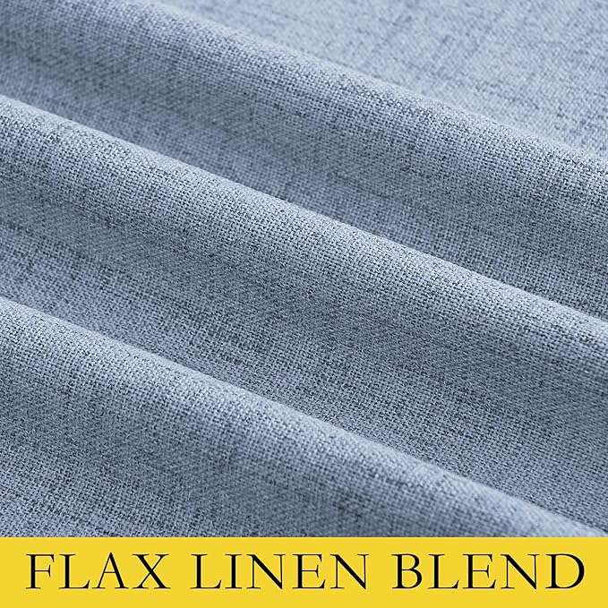 NICETOWN Stone Blue Vintage Linen 100% Blackout Curtains for Living Room, Thermal Insulated Curtains 120" Long, Noise Reducing Window Treatment Drapes for Hall Room, 52" Wide Per Panel, Set of 2