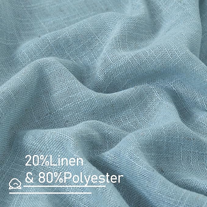 LAMIT Stone Blue Linen Curtains 90 Inch for Living Room, Back Tab and Rod Pocket Linen Textured Farmhouse Panels Light Filtering Drapes for Bedroom/Dining Room, Set of 2, 52 x 90 Inch